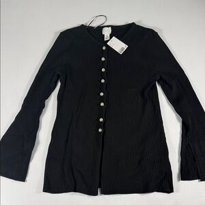 H&M Black Button-Down Ribbed Top